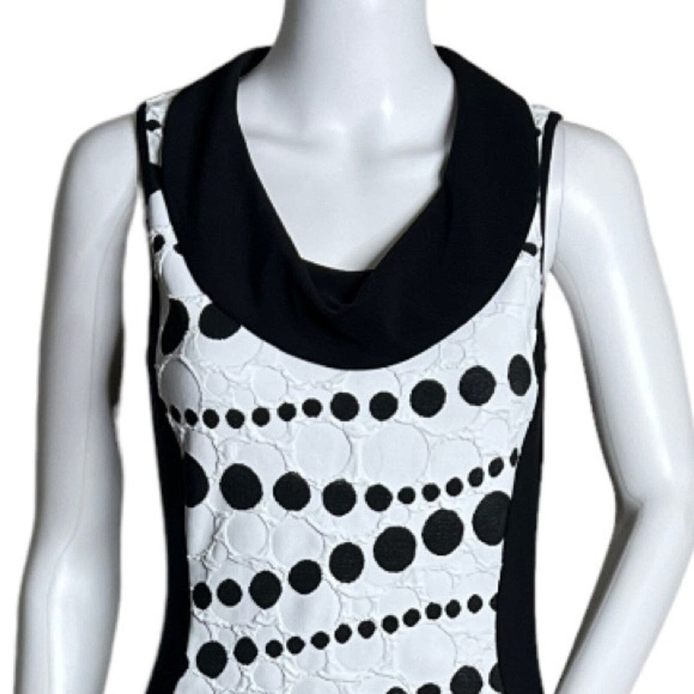 Joseph Ribkoff Dress Size 8 Polka Dot Colorblock Chic Cowl Neck Dress Monochrome - Picture 4 of 6